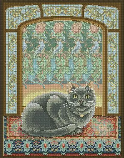 Золотая коллекция Набор для вышивки крестиком кошка в окне котенок приглушенный