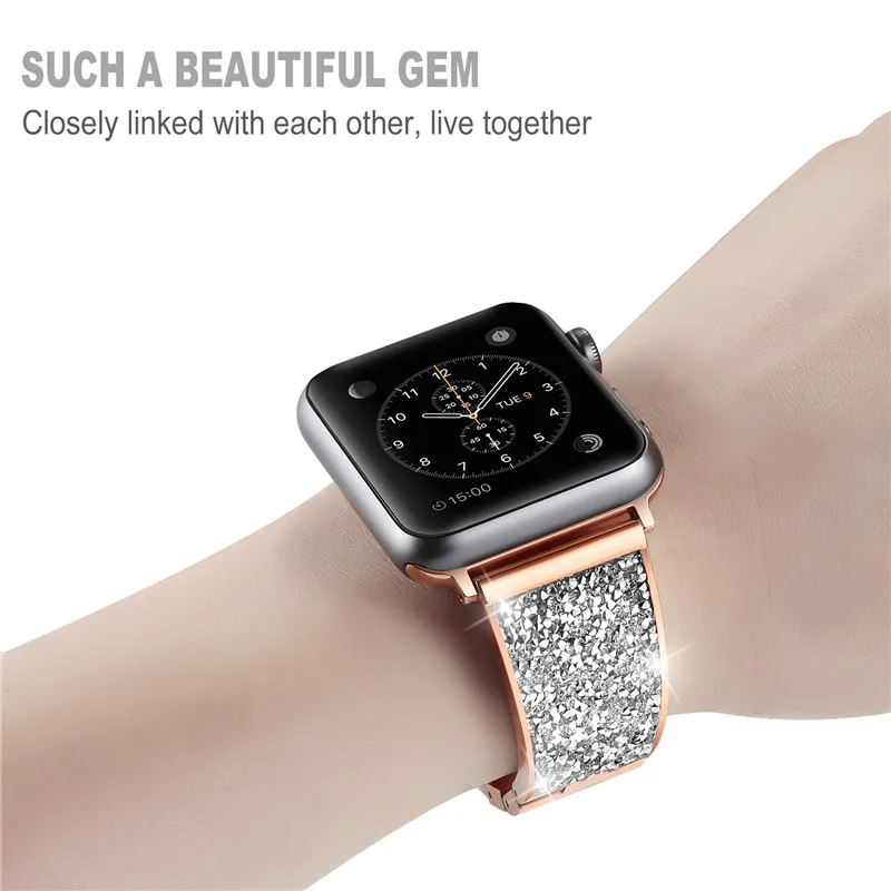 Стразы алмазный браслет из нержавеющей стали для apple watch band 44 мм 40 металлический