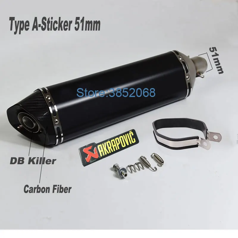 Type A 51mm Sticker Мотоцикл Akrapovic выхлопной ID: 51 мм/61 мм L: 570 мм/470 мм Мотоцикл углеродного волокна наконечник глушитель Escape с DB Killer - Цвет: Type A 51mm Sticker