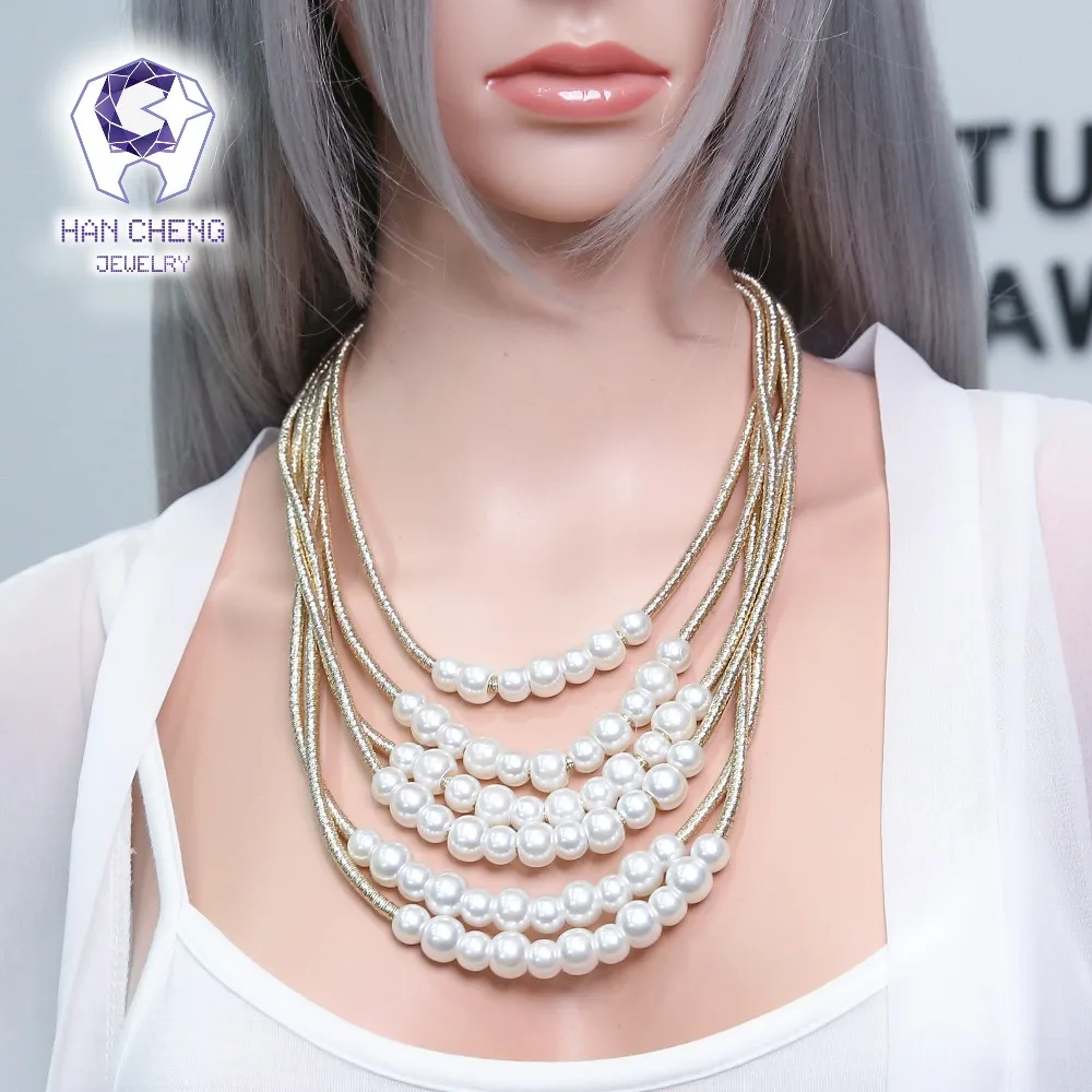 HanCheng Новая мода Золотая веревка многослойное бисерное жемчужное колье ожерелье