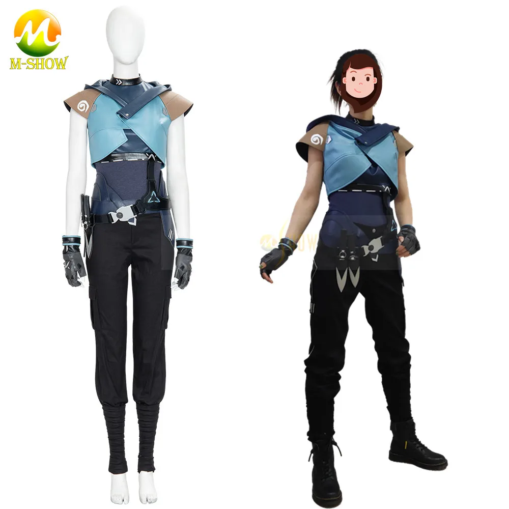 

Hot Game Valorant Jett Cosplay Costume Halloween Carnival Outfit Women Fancy Party Suit PU Leather Coat Full Set