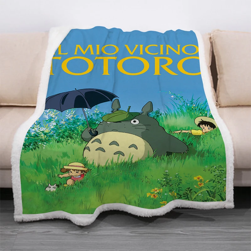 

Cartoon Totoro Funny Character Blanket 3D Print Sherpa Blanket on Bed Home Textiles Dreamlike Style 01