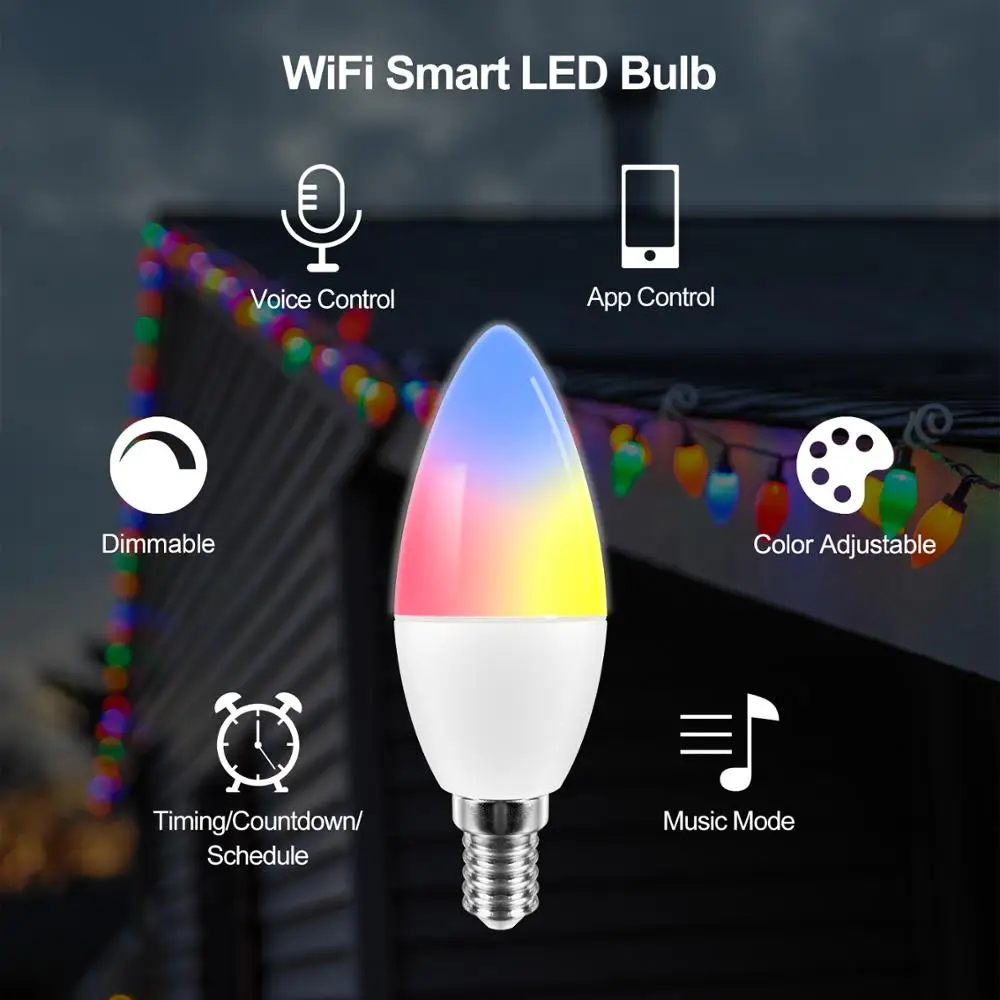 Умная Светодиодная лампа Tuya E14 RGB приглушасветильник в виде свечи работает с