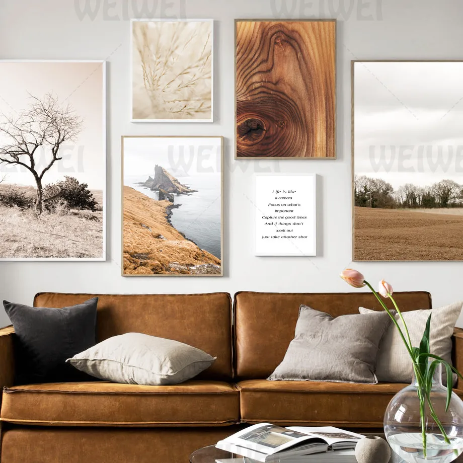 

Landscape Canvas Painting Tree Rings Home Decoration Poster Sea and Mountain Living Room Wall Prints Lion Grassland Pictures