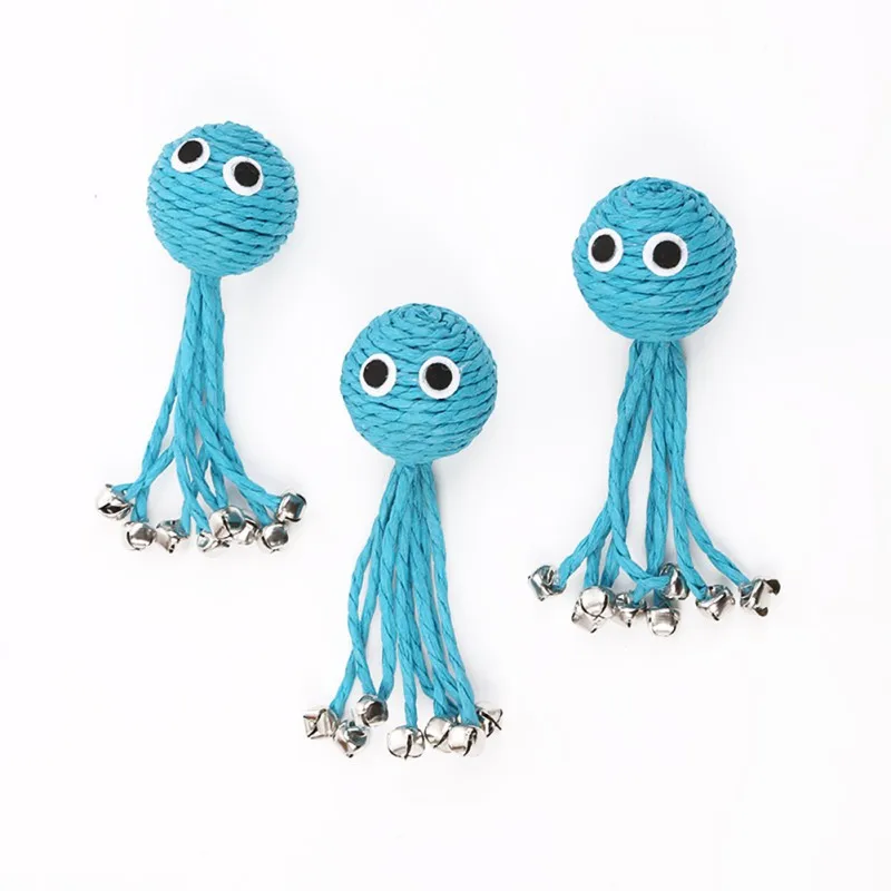 Pat Toys Прекрасный Синий тканый канат форма осьминога с колокольчиком устойчивый к царапинам Кот игрушка для собак игрушки Зубы шлифовальные игрушки для кошек Catnip