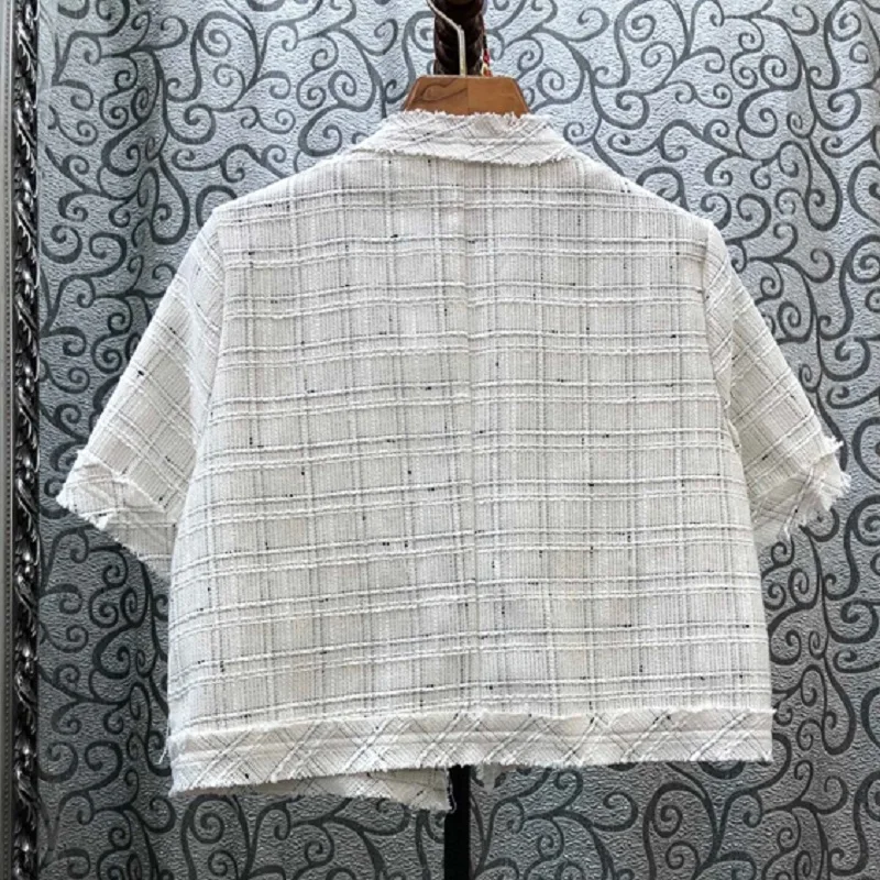 

2020 Spring Summer Autumn Fashion Tops Women Geometric Print Metal Button Front Sleeve Casual Short Coat Jackets