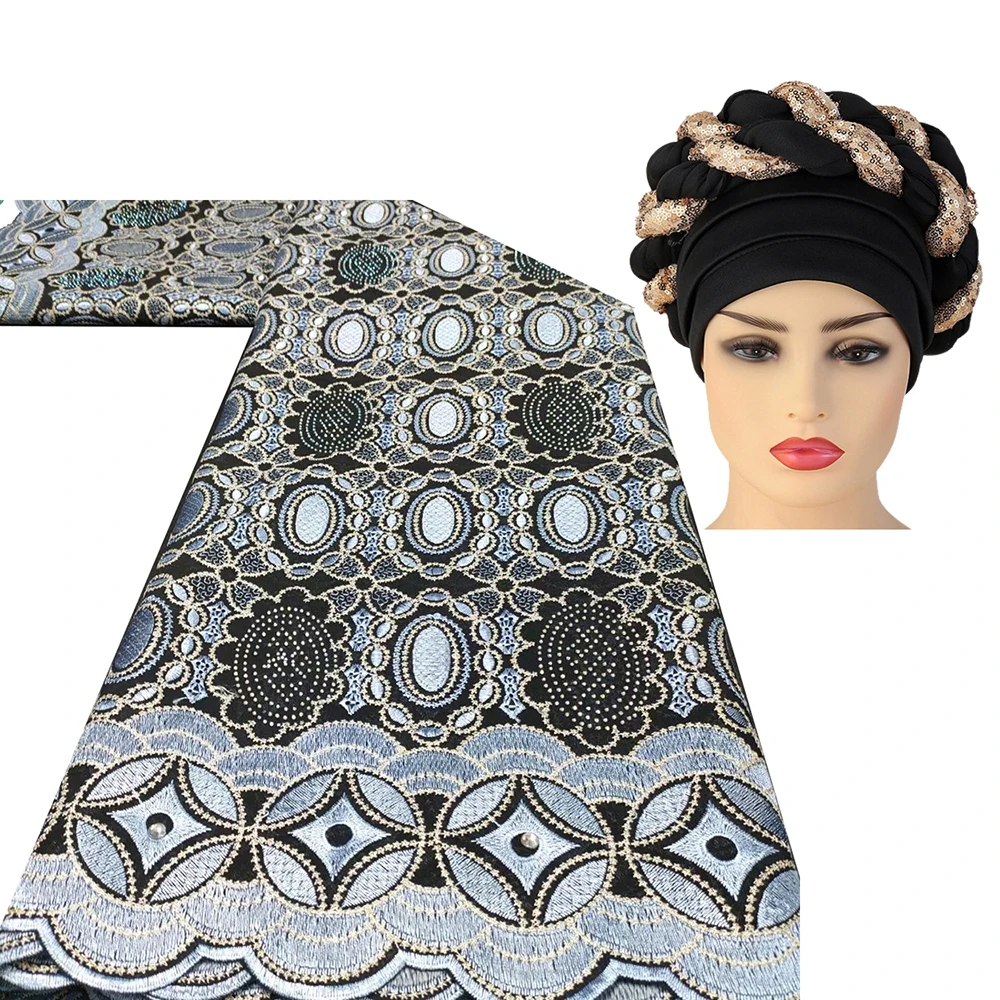 

Automatic Scarf Muslim Headtie Turban Cap Match African Swiss Voile Lace Fabrics High Quality French Cotton Lace Sewing Dress
