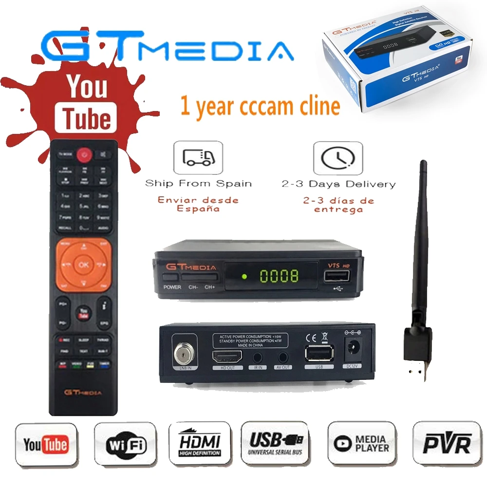 100% оригинал GTMEDIA V7SHD DVB S2 спутниковый ТВ комбинированный приемник H.265 Испания