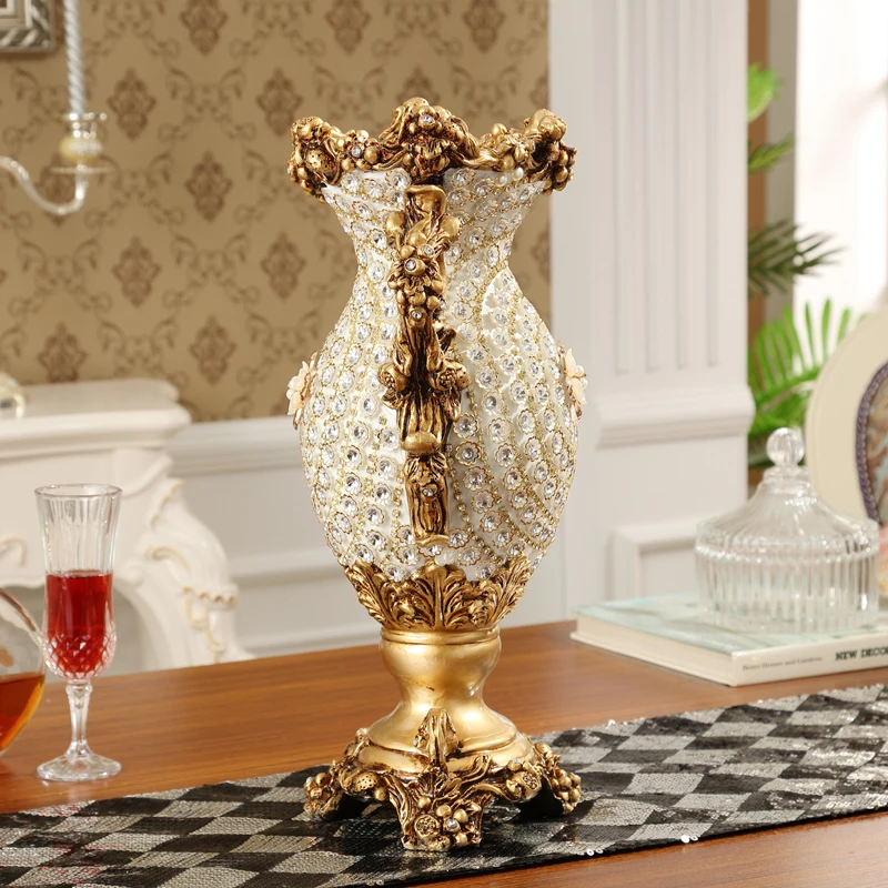 European Palace Luxury Diamond Large Resin Vase Figurines Home Decoration Crafts Hotel Retro Artificial Flower Arrangement Art | Дом и сад