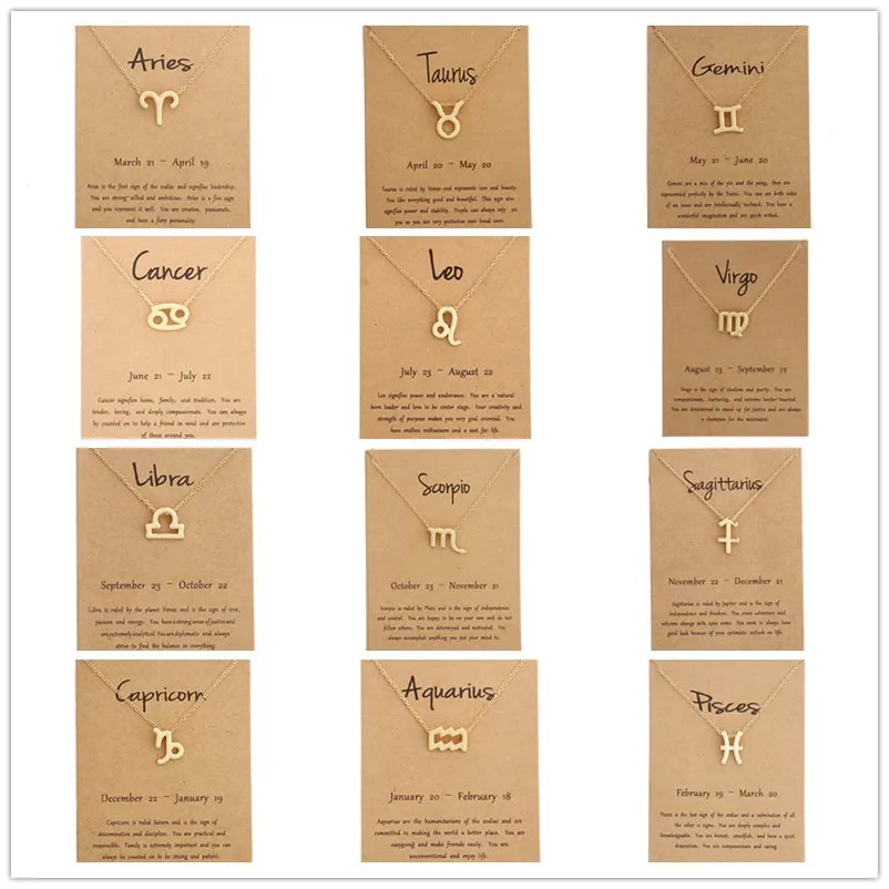 

Cardboard Star Zodiac Sign Pendant 12 Constellation Charm Gold Necklace Aries Cancer Leo Scorpio Necklace Jewelry Gifts