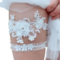 sexy white lace flower pearls wedding garter belt bridal thigh leg garter ring for womenfemalebride in stock