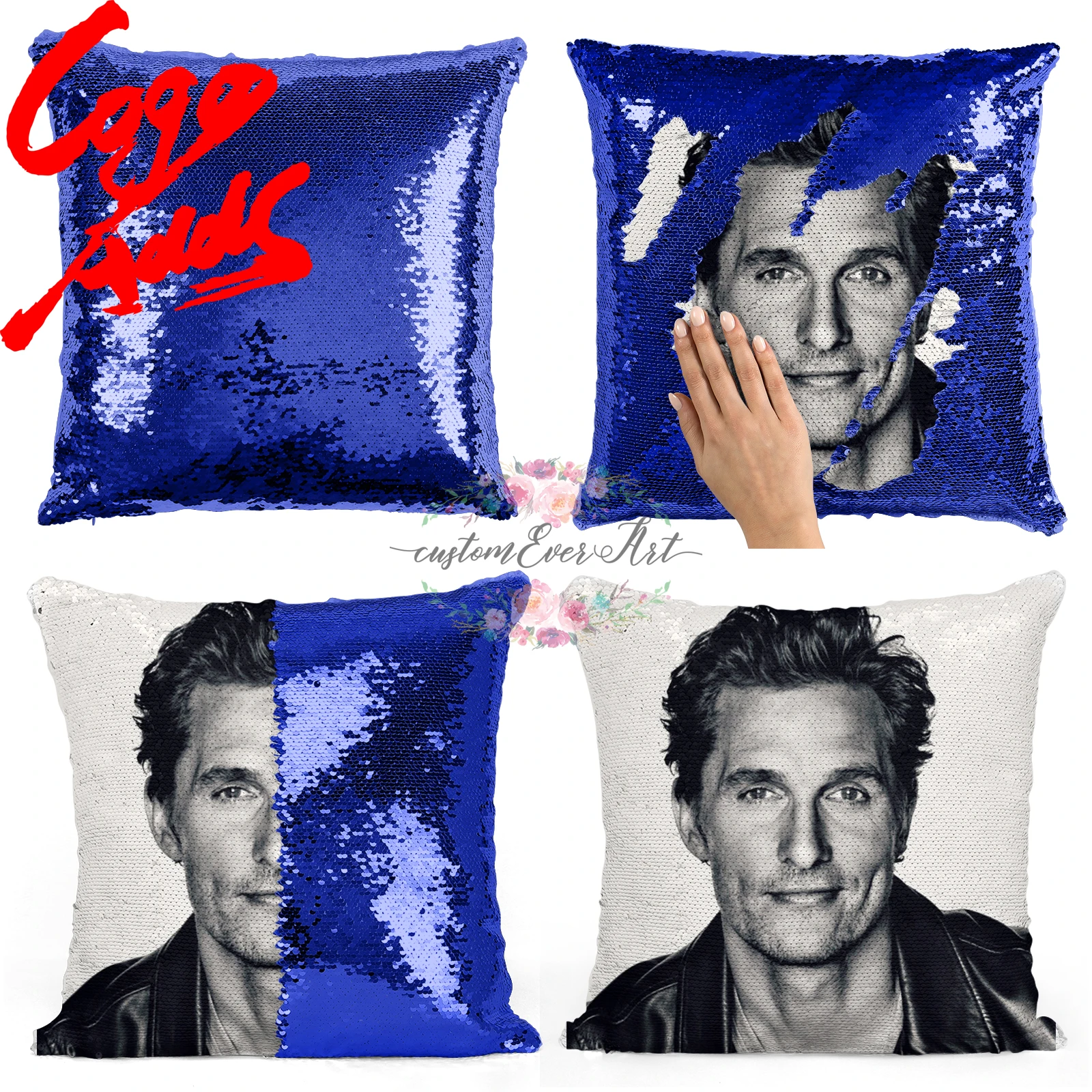 Подушка с блестками Matt McConaughey | Наволочка Двухцветная подушка Подарок для нее