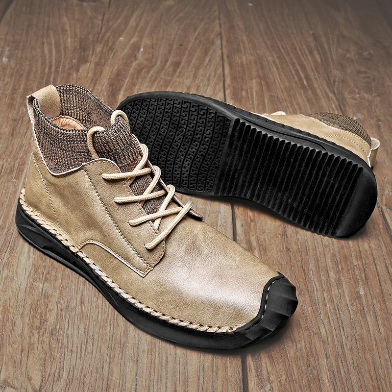 

High Quality Men Shoes Breathable Leather Casual Shoes Men Fashion Design High Top Men Sneakers Lace-up Hommes Chaussures