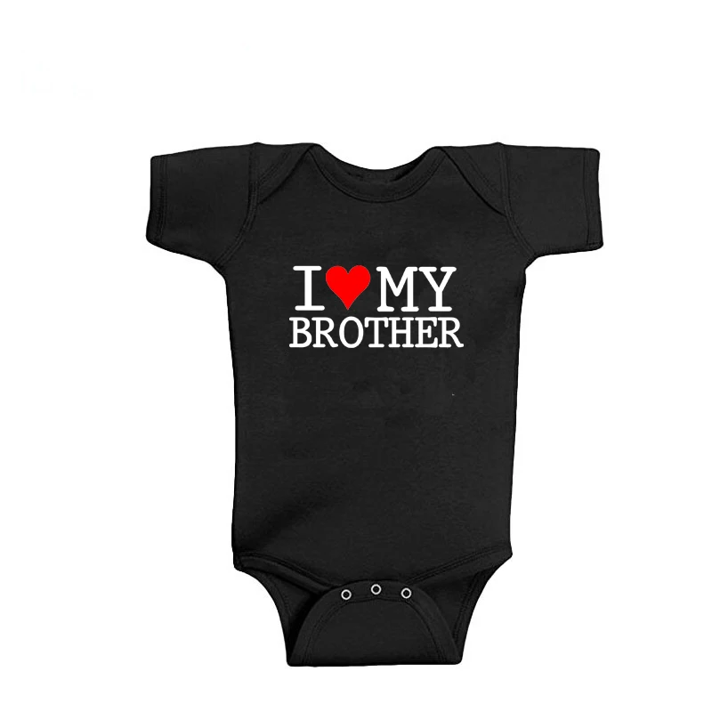 Brother Romper-Black Одежда для близнецов «I Love My Sister Brother», новорожденный короткий рукав, хлопковая одежда для близнецов, летняя одежда для маленьких мальчиков и девочек - Цвет: Brother Romper-Black