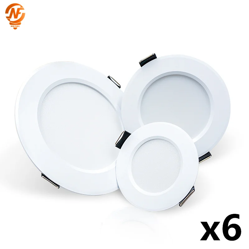 

6pcs/lot LED Downlight 3W 5W 7W 9W 12W 15W Round Recessed Lamp AC220V Down Light Home Decor Bedroom Kitchen Indoor Spot Lighting