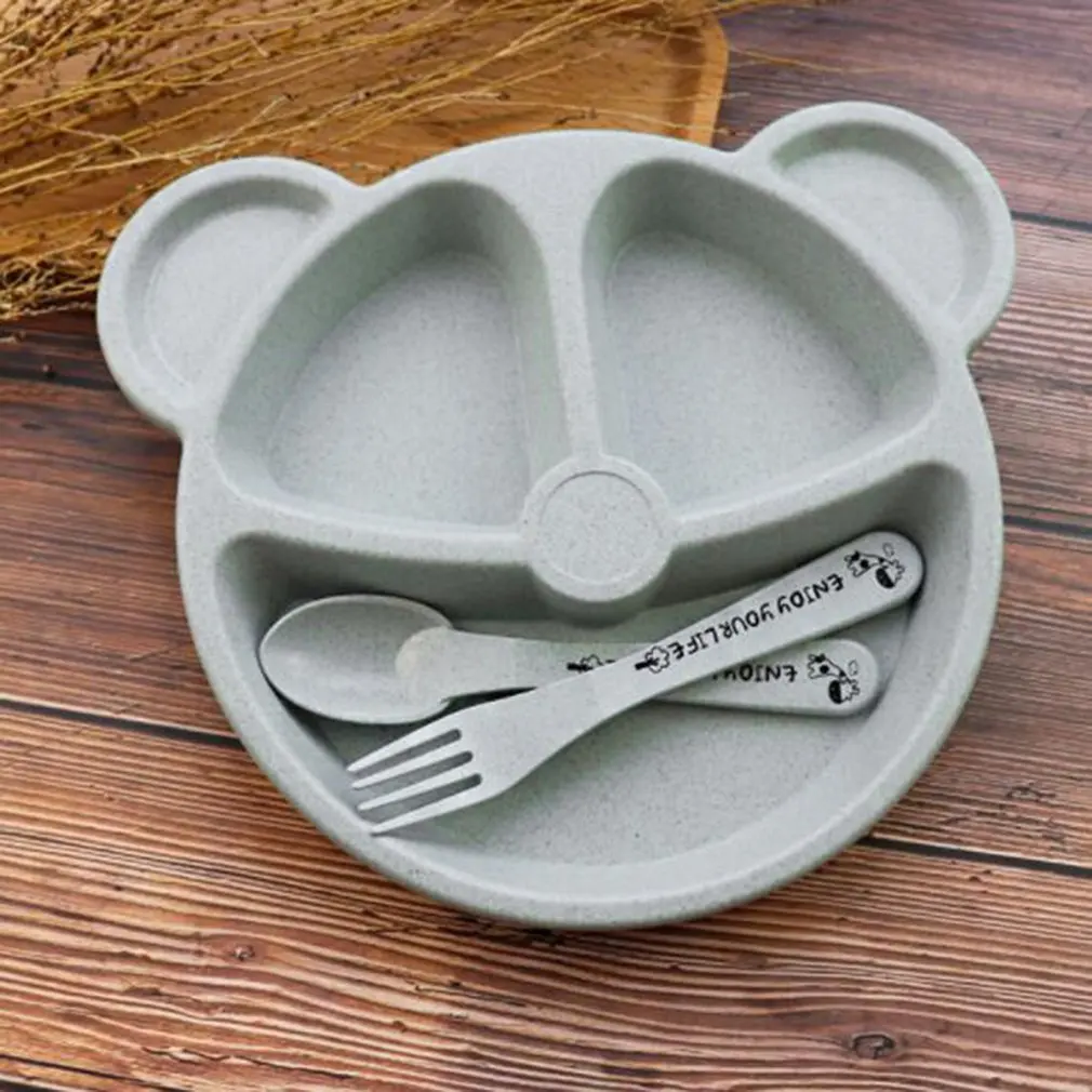 

Baby Dinnerware Anti-hot Wheat Straw Training Plate Cartoon Bear Kids Dishes Baby Bowl+Spoon+Fork Feeding Food Tableware Set