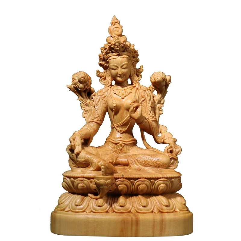 

12CM Bodhisattva Buxus Wood Solid Carving Buddha Home Statue Accessories Tibetan Buddhism Guanyin Statues