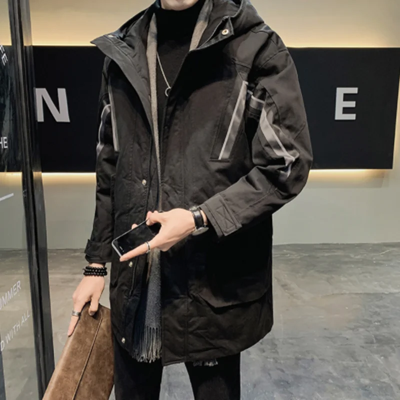 

Новинка 2021, нейлоновая зимняя пуховая куртка средней длины, мужская куртка, модная классическая ветрозащитная мужская куртка с карманами и ...