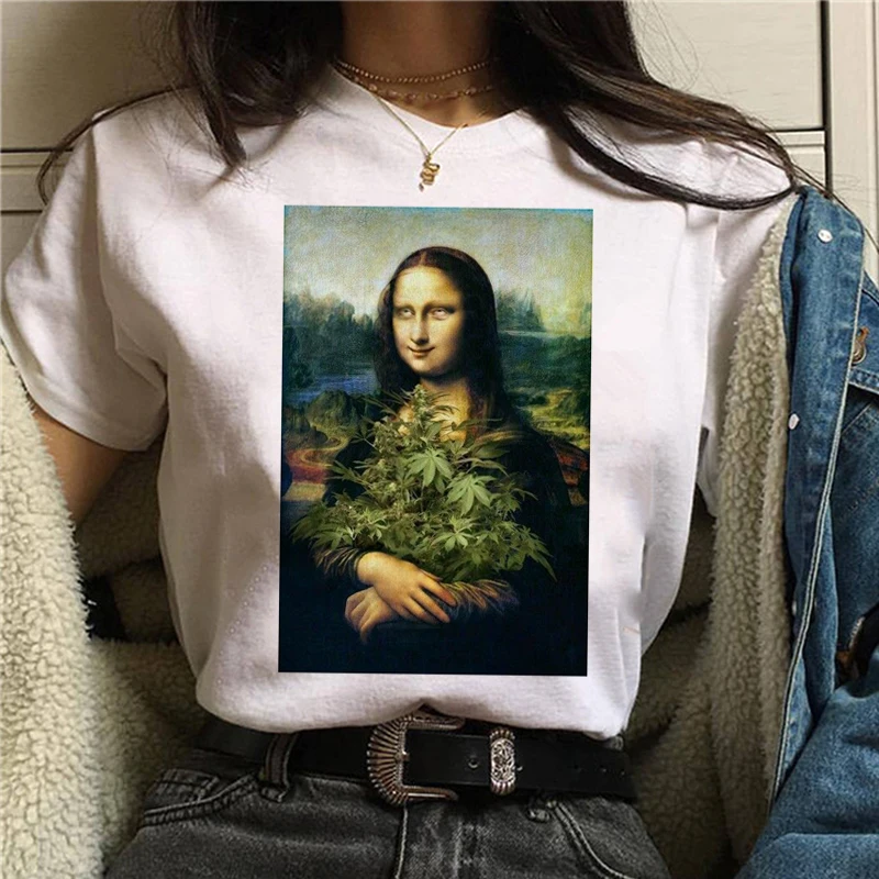 Mona Lisa/Забавные футболки в стиле Харадзюку для женщин, Винтажная футболка в стиле гранж, эстетическая футболка в Корейском стиле, футболка с героями мультфильмов, 90 s, женские футболки - Цвет: 3251