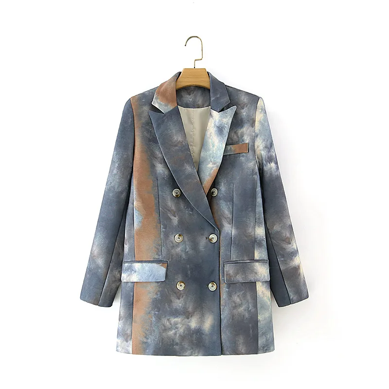 

2020 Winter New Tie-dyed Double Breasted Suit Blazers Women Coat A8PS27702D