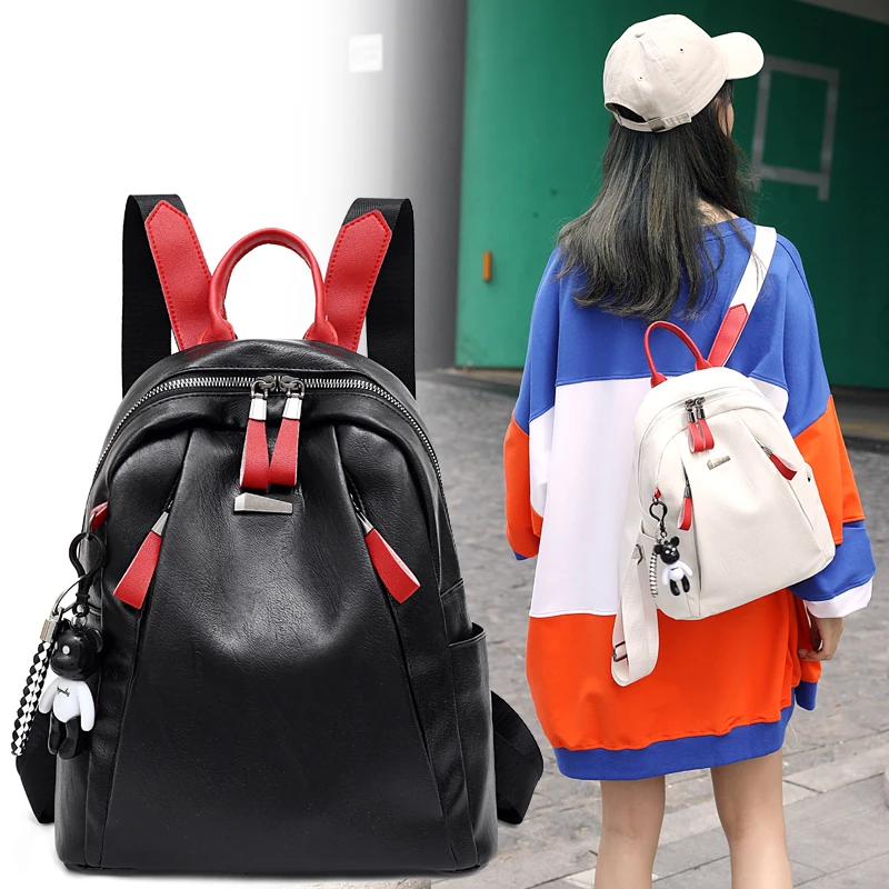 Рюкзак женский из мягкой кожи с отделениями в стиле колледжа для