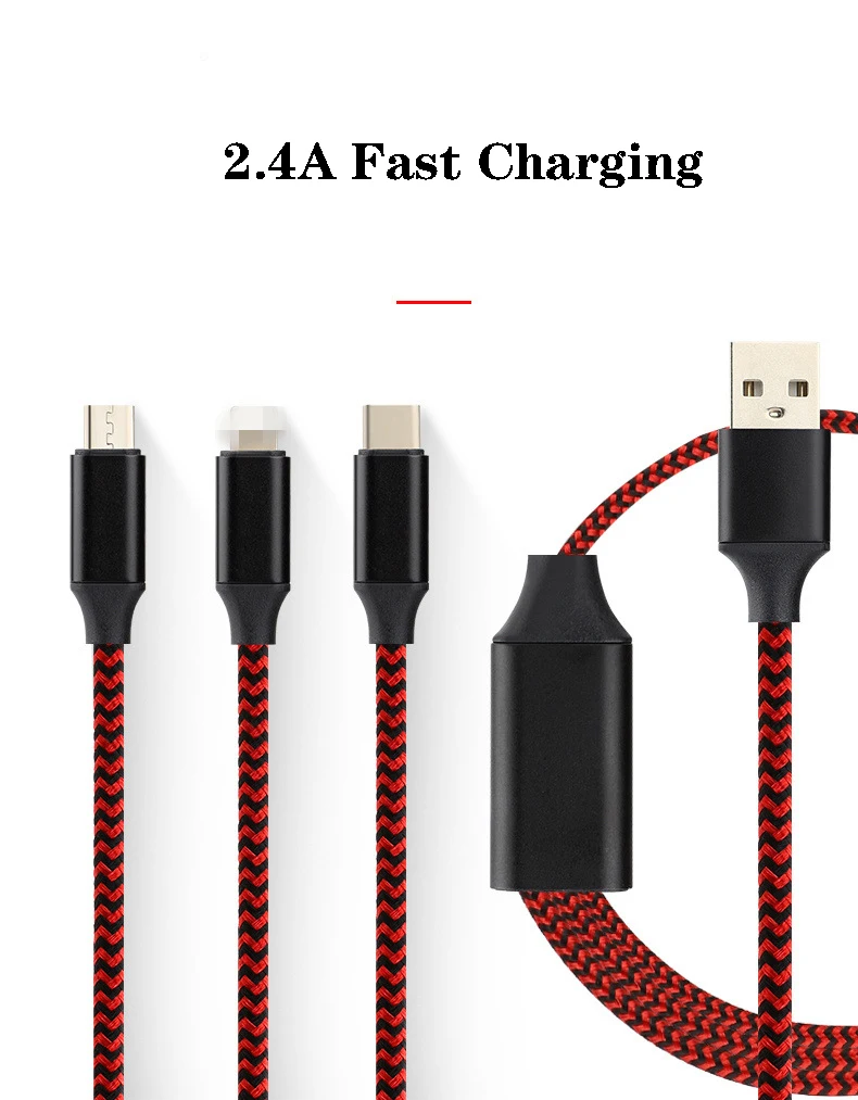 3 в 1 2.4A USB Мобильный телефон Micro Type C зарядный кабель для iPhone5 6 7 8 Plus X Huawei Xiaomi адаптер