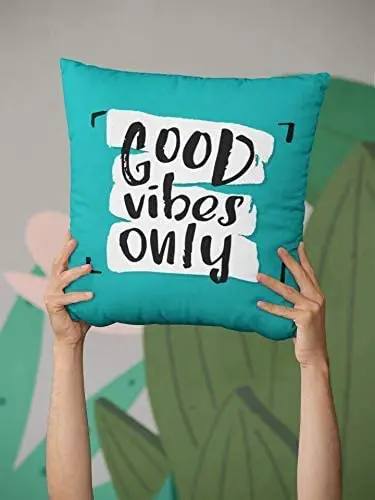 

PooizsdzzzMotivational Quotes Good Vibes Only Teal Turquoise Throw Pillow Covers Decorative 18x18 Inch Pillowcase m Livingroom