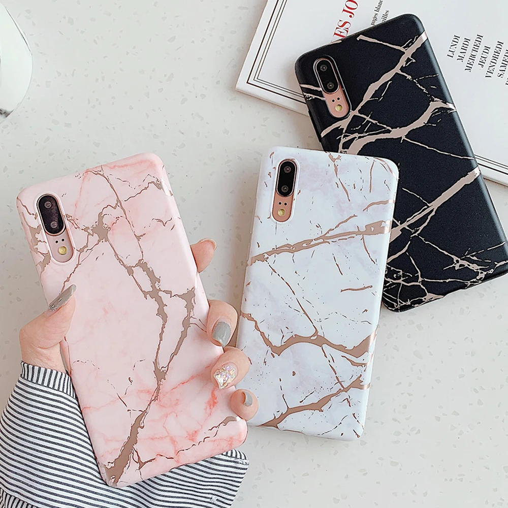 

LOVECOM Electroplated Classic Marble Phone Case For Huawei P40 P30 P20 Lite Pro Soft IMD Phone Back Cover