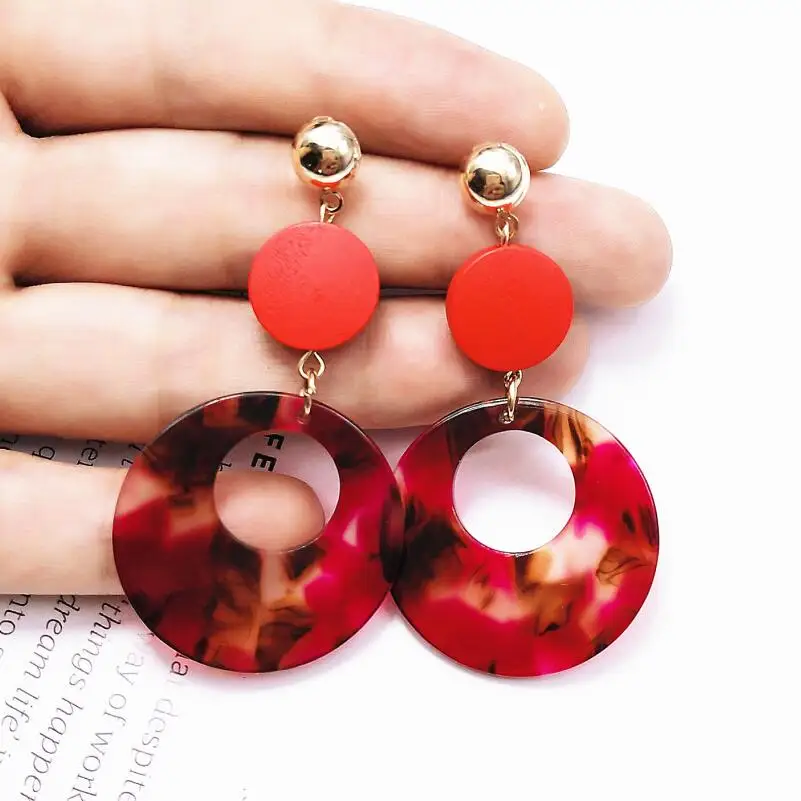 

Korean Round Leopard Earrings Gifts Fashion Jewelry Acetic Acid Acrylic Hanging Earrings For Women Statement Gold Drop Earrings