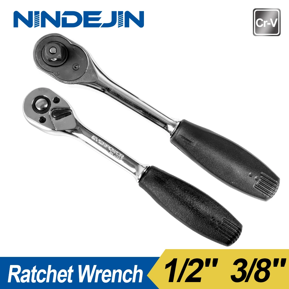 

NINDEJIN Ratchet Wrench 1/2" 3/8" Cr-V Steel 72 Tooth Quick-Release Reversible Socket Wrench Industrial Mechanical Repair Tool