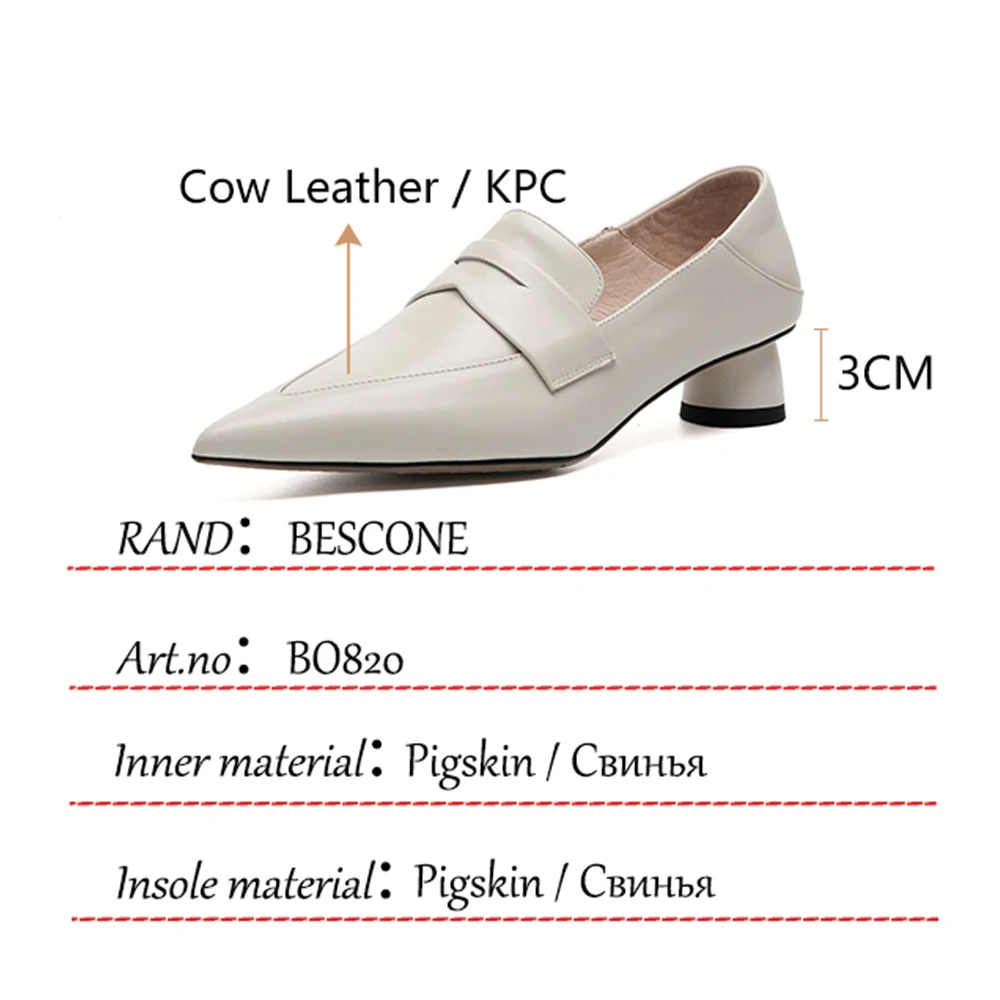 

BESCONE Pumps Women Leisure Genuine Leather Shoes Pointed Toe Round Heel TPR Two Wear Style Fashion Office Female Shoes BO820
