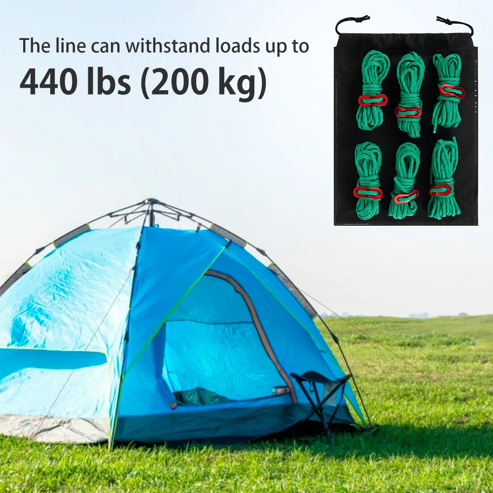 

6pack Reflective Tent Rope Guylines Nylon Tent Line Line Cord Rescue Umbrella Outdoor Camping Windproof Accessories Tent Tarp