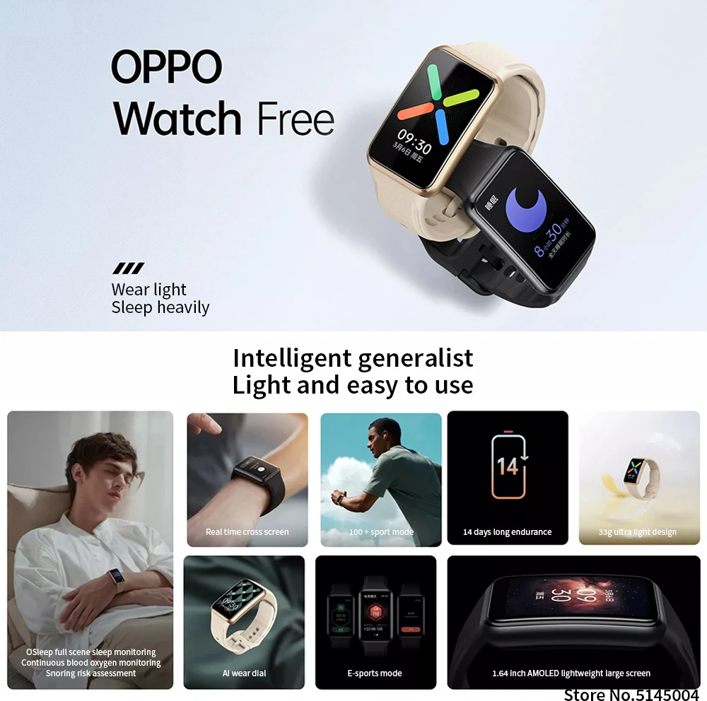 Смарт-часы OPPO Watch Free 1 64 дюйма AMOLED дисплей мониторинг кровяного кислорода