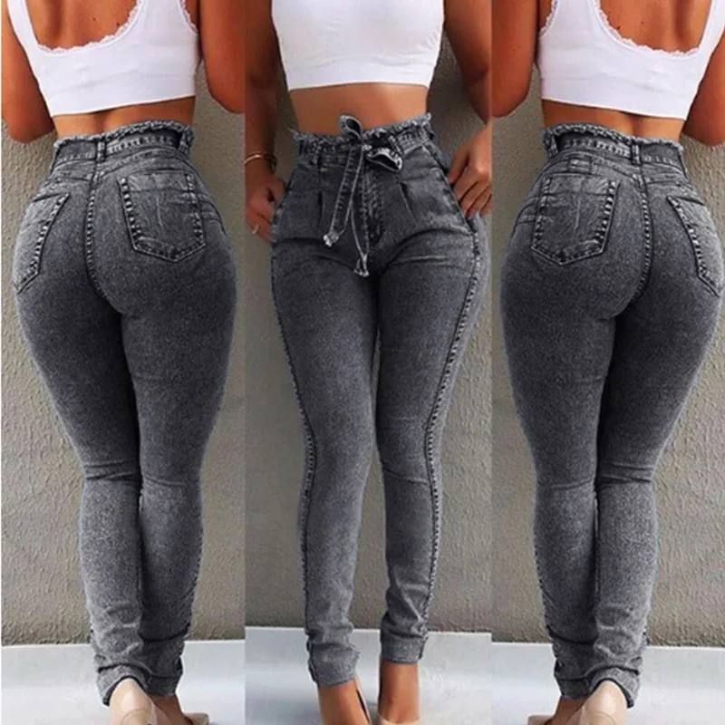 Женские Стрейчевые обтягивающие джинсы пояс с бахромой высокой талией |