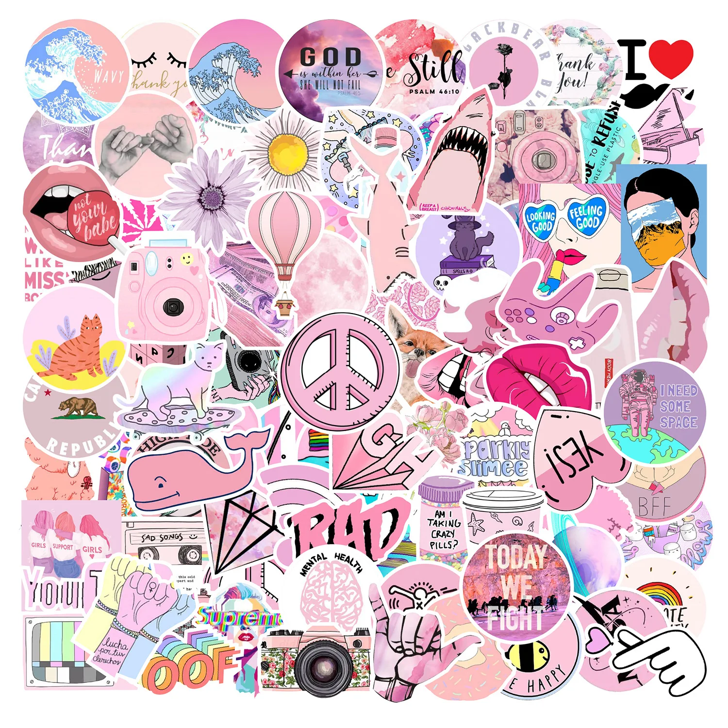 

103Pcs/set Pink Graffiti Girl Stickers Cartoon Cat Waterproof Skateboard Scrapbook Suitcase Switch Sticker Laptop Racing Stiker