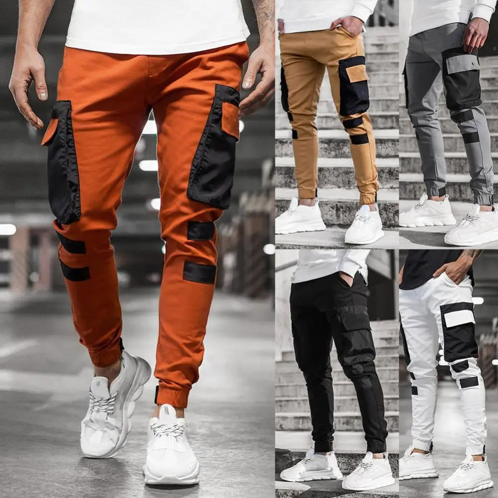 

Autumn Winter Men Cargo Pants Multi Pocket Harem Pants Patchwork Jogger Trousers Long Cargo Pants Streetwear Elastic Trouser