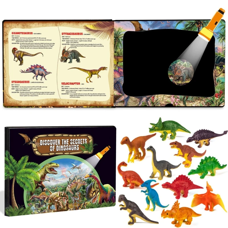 

3D Explore the Mystery of Dinosaurs Book Animal Dinosaur Model Toys Gift Figurine Collection Educational Puzzle Playset For Kids