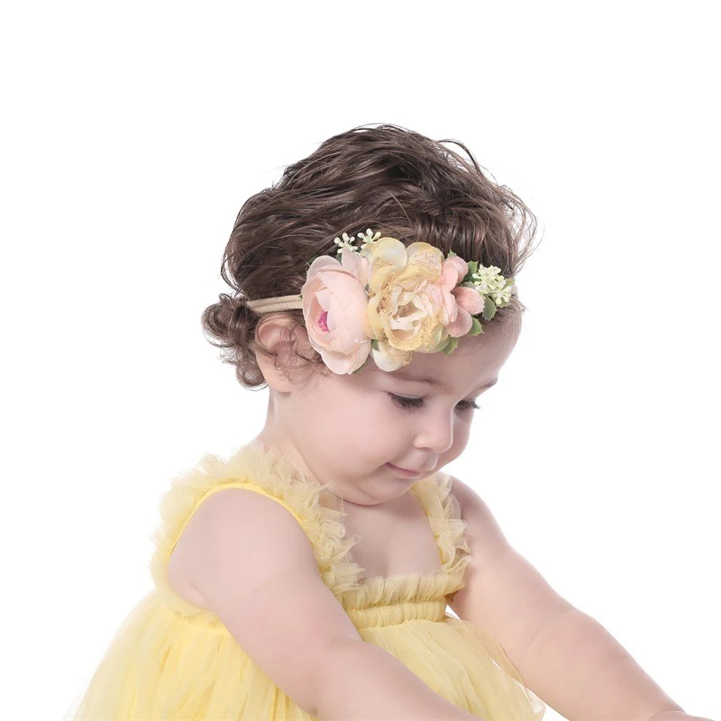 Warmom-diademas Artific para beb&eacute;, diademas de flores para reci&eacute;n nacido, diademas el&aacute;sticas de nailon hechas a mano, diademas florales para ni&ntilde;o peque&ntilde;o-1