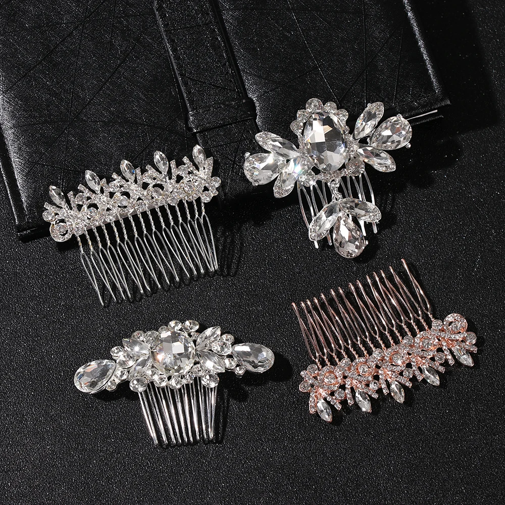 Женский свадебный золотой гребень для волос с розовыми кристаллами блестящий