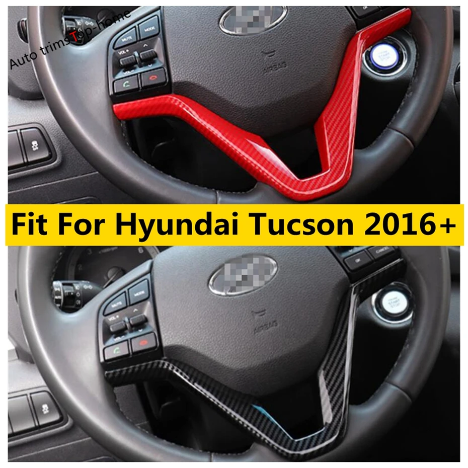 

Yimaautotrims Steering Wheel Frame Cover Trim Fit For Hyundai Tucson 2016 - 2020 Interior Mouldings Red / Carbon Fiber Look