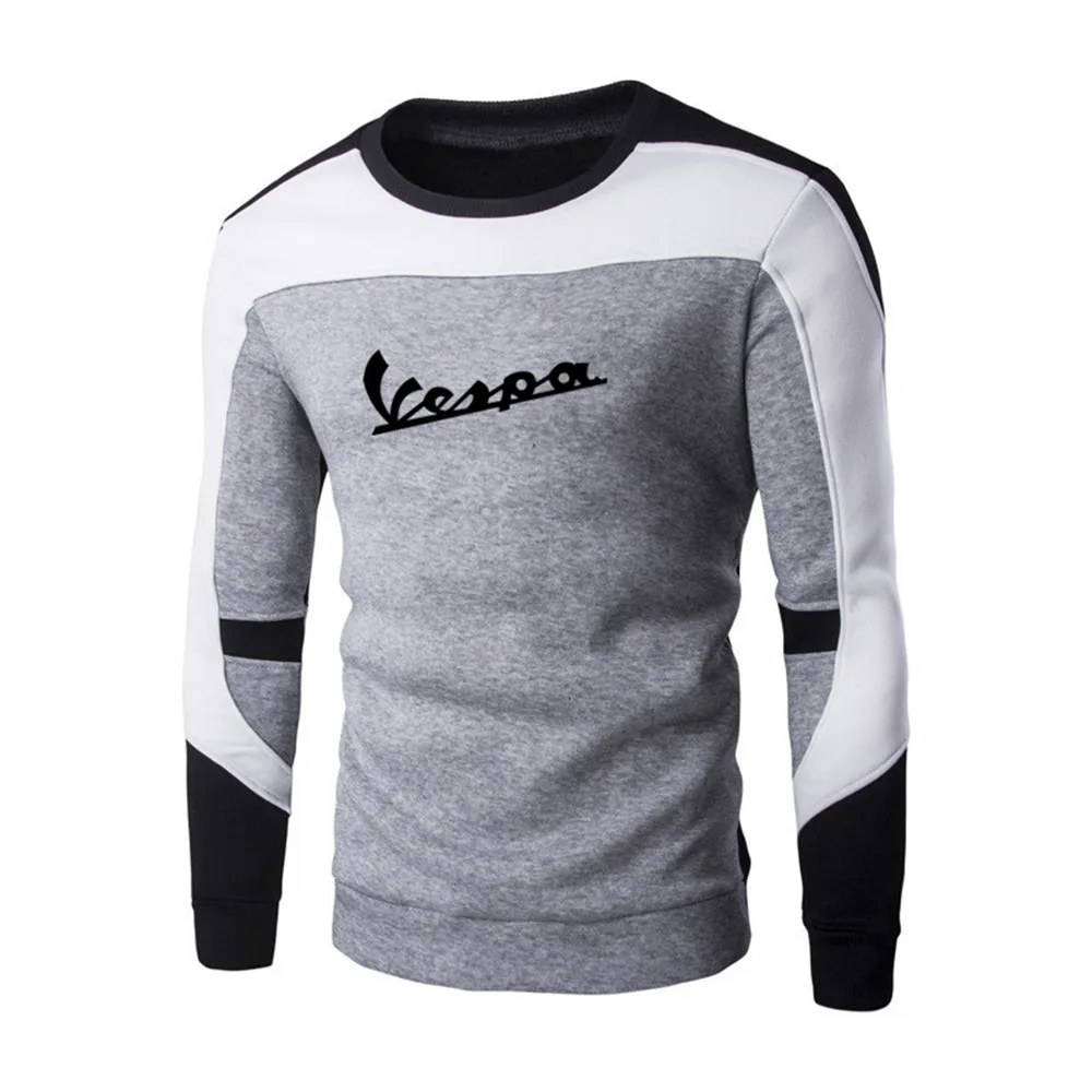

2021 new spring and autumn men's VESPA car logo patchwork round neck sweater tide brand printing long-sleeved shirt for men