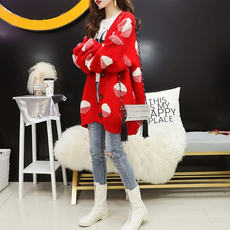 Женский вязаный свитер размера плюс кардиган Длинные свободные свитера в