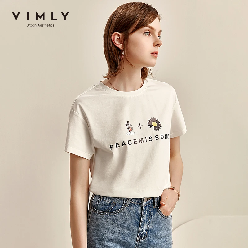 Vimly 2020 летние короткие топы с буквенным принтом Vogue Женская Однотонная футболка