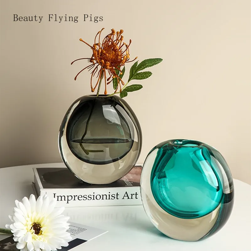 

Light Luxury High-end Glass Flower Vase Transparent Living Room Restaurant Desktop Hydroponic Plant Vases Home Ornaments