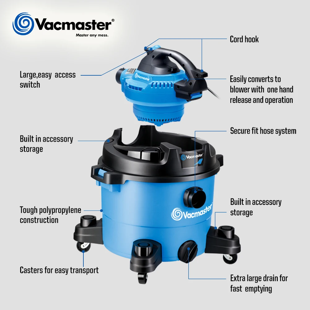 Пылесос Vacmaster 30 л 5 пиков Влажная/сухая уборка 12000 па 1300 Вт для