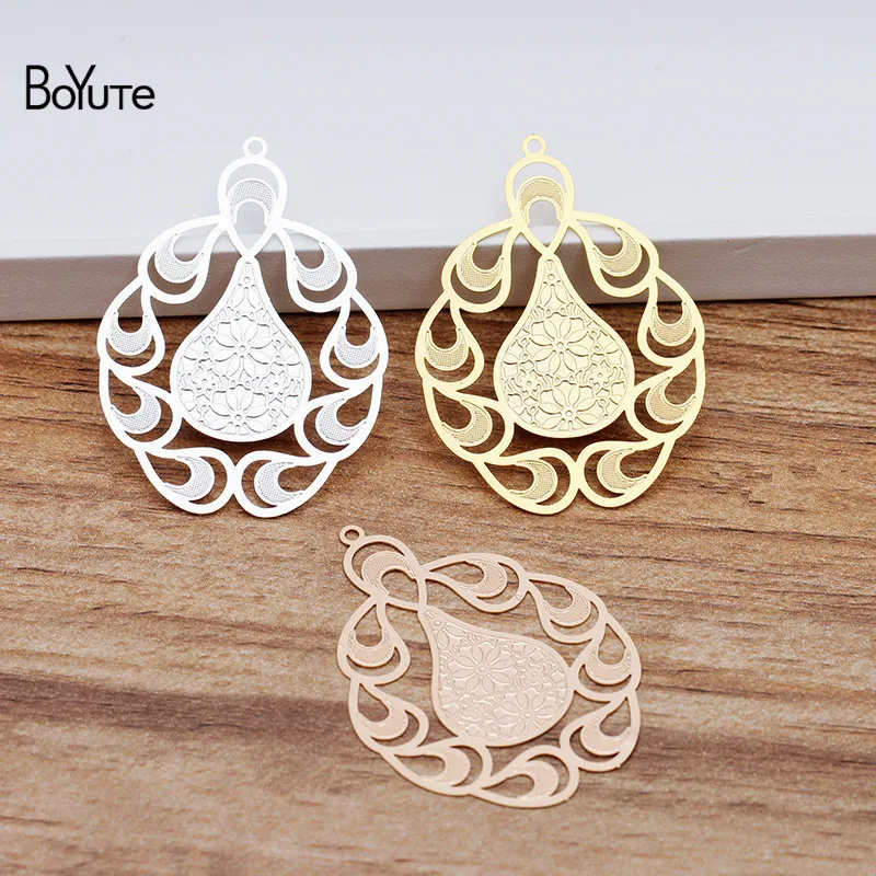 BoYuTe 10 шт. 44*32 мм филигранная латунная подвеска серебряный золотой цветок