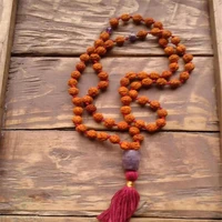 8mm 108 rudraksha amethyst beads mala knot necklace healing cuff handmade monk lucky natural new meditation wrist yoga fancy