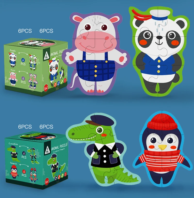 

3D Wooden Puzzles Cartoon Animals Kids Cognitive Jigsaw Puzzle Wooden Toys For Children Baby Enlightenment Puzzle Toy Games