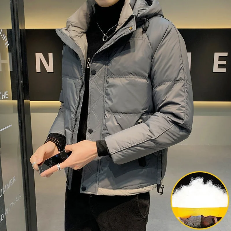 

Мужской короткий пуховик с капюшоном, теплый однотонный пуховик на белом утином пуху с длинным рукавом, W860, зима 2021