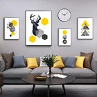Абстрактные геометрические треугольники желтый мрамор скандинавский олень картины на холсте настенные художественные плакаты и принты декоративные картины для гостиной